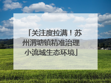 关注度拉满！苏州渭塘镇精准治理小流域生态环境